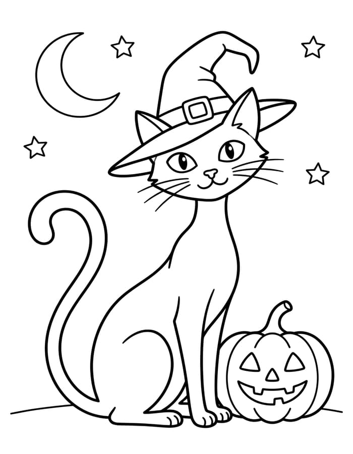 画像 ハロウィンの猫 基本的な ぬりえ