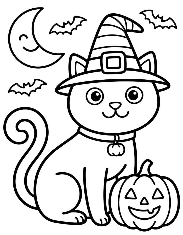画像 ハロウィンの猫 無料で印刷可能 ぬりえ