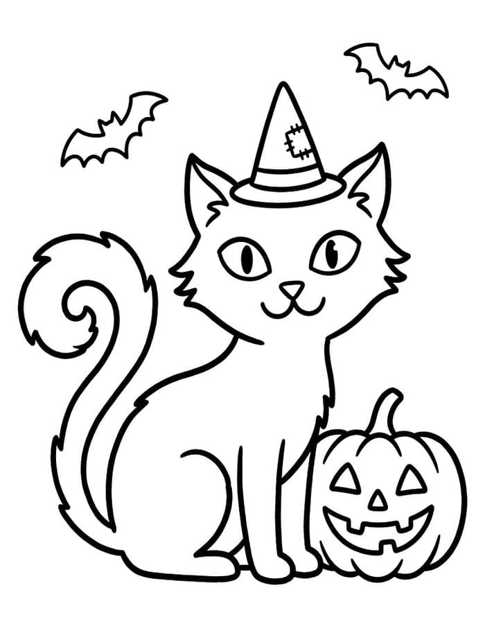 画像 ハロウィンの猫 無料で ぬりえ