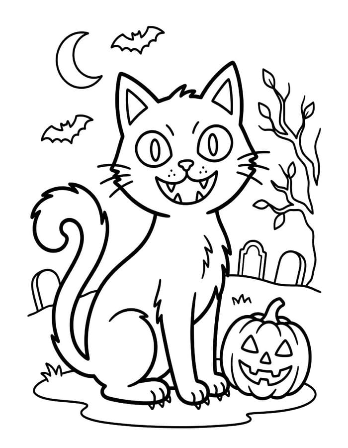 画像 ハロウィンの猫 無料 ぬりえ