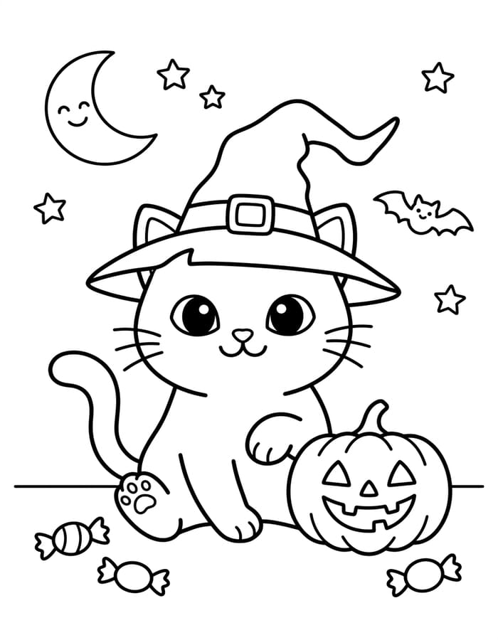 画像 ハロウィンの猫 ぬりえ