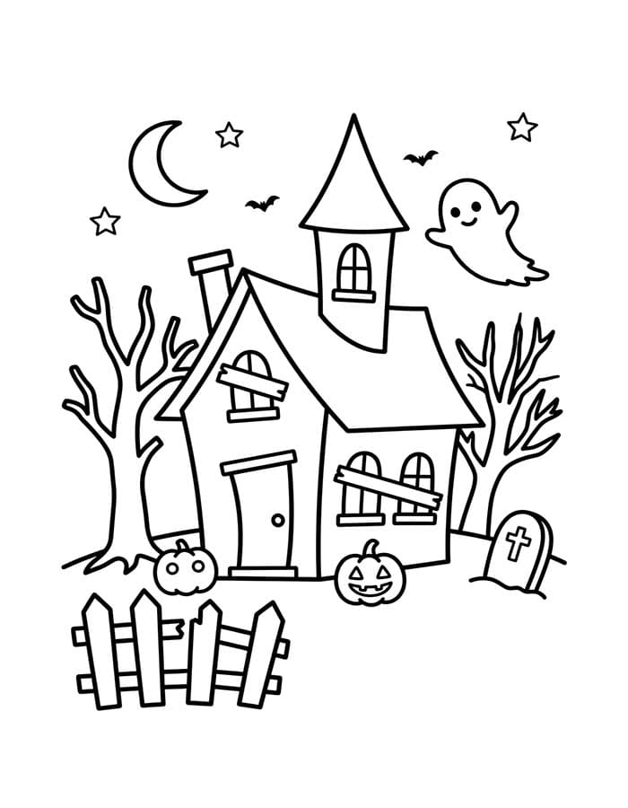 画像 お化け屋敷 無料で ぬりえ