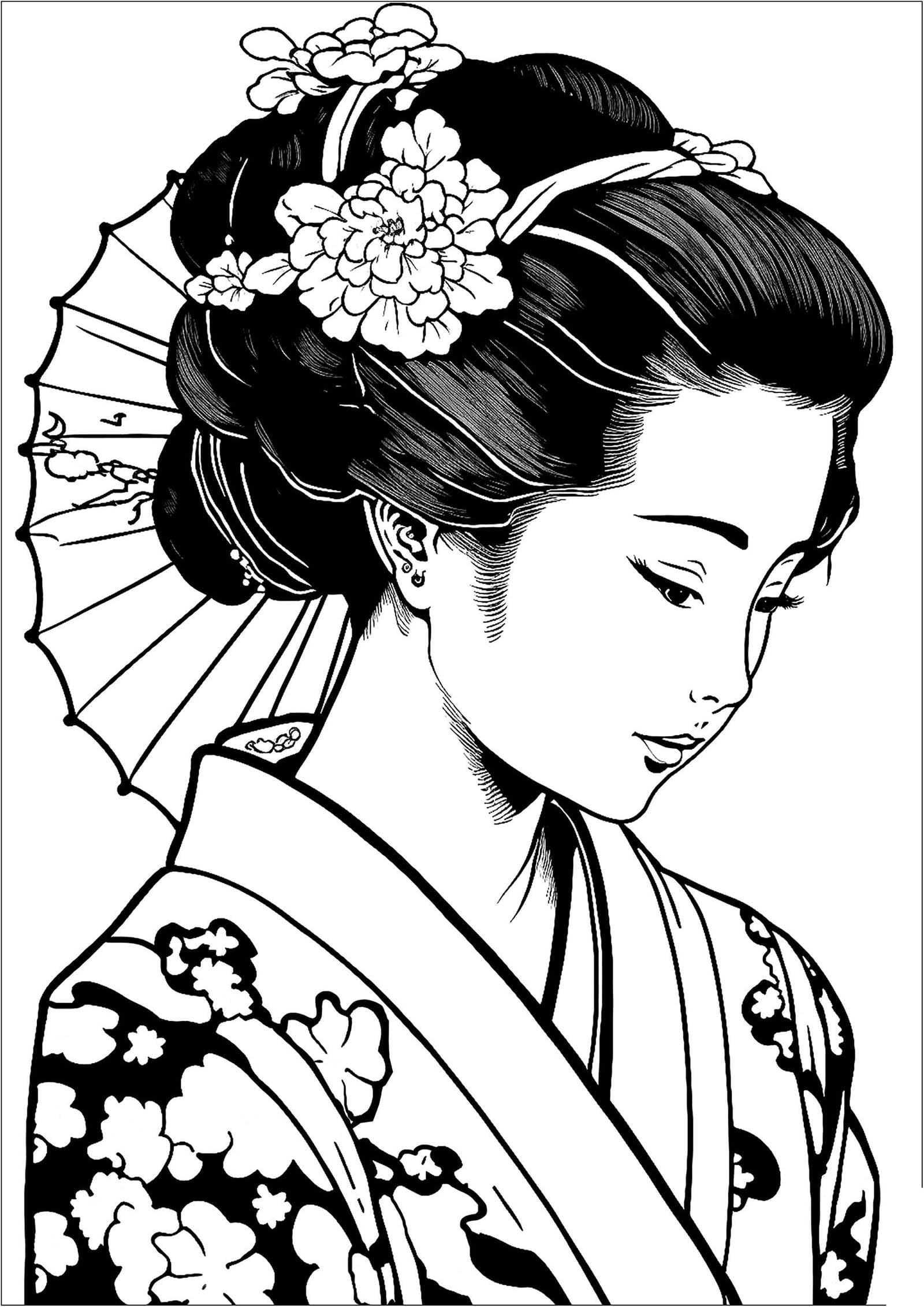げいしゃ 簡単に描く ぬりえ