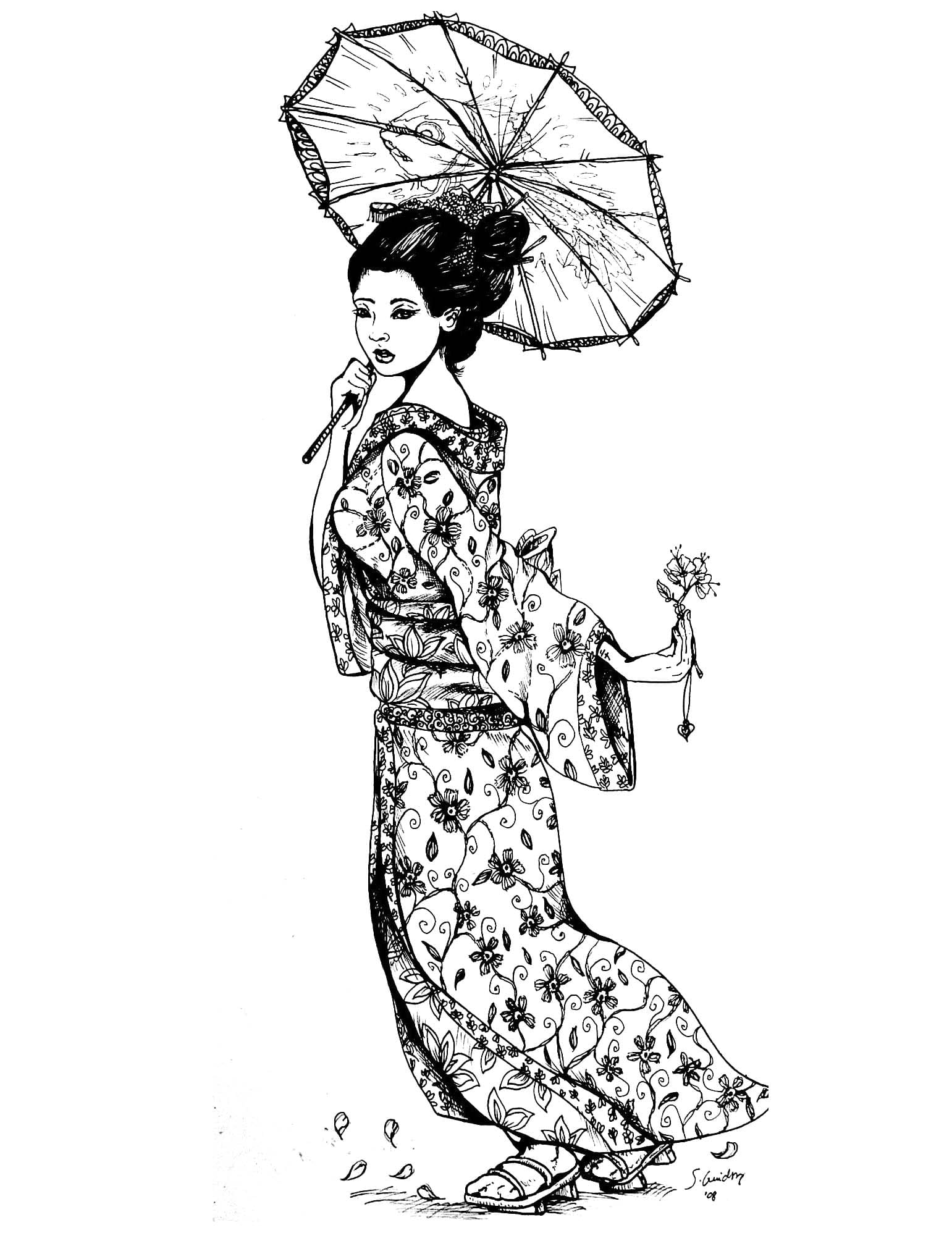 げいしゃ 無料で描く ぬりえ