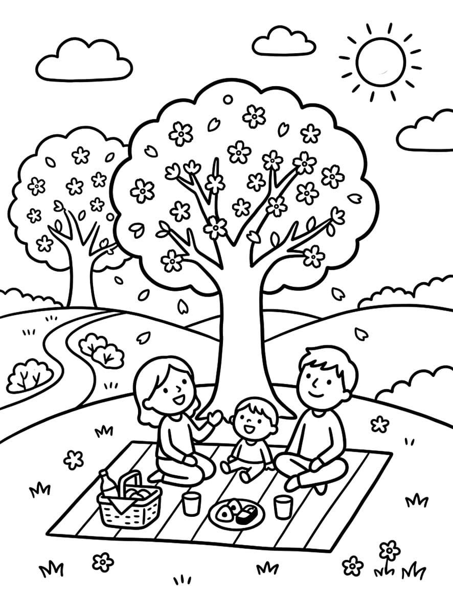 花見 描画 ぬりえ