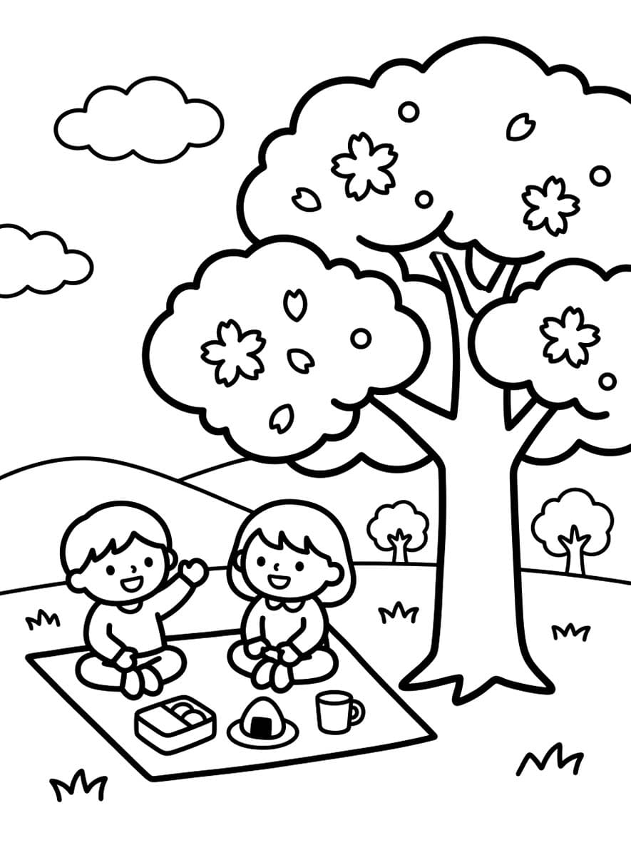 花見 画像 ぬりえ