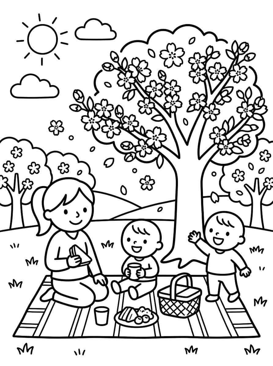 花見 印刷可能 ぬりえ