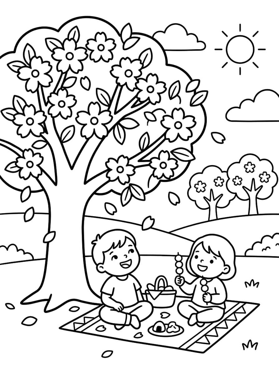 花見 印刷 ぬりえ