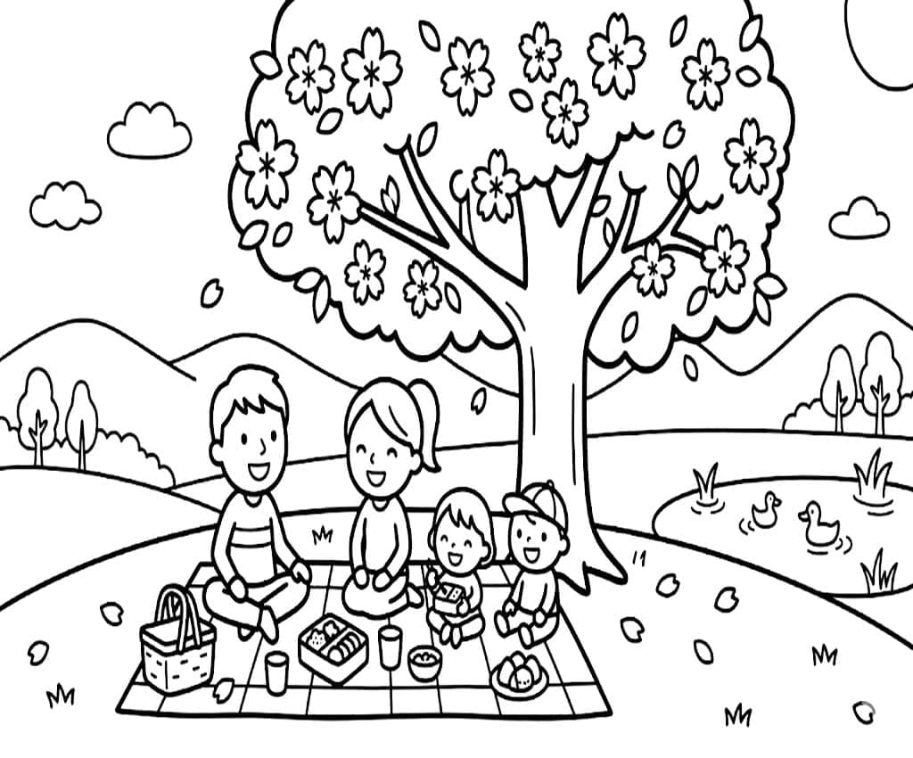 花見 簡単 ぬりえ