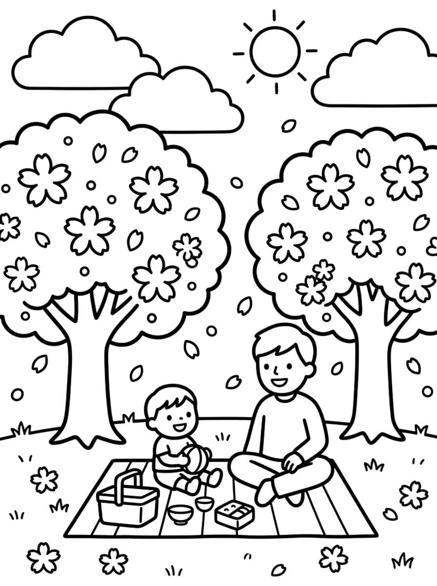 花見 基本的な ぬりえ