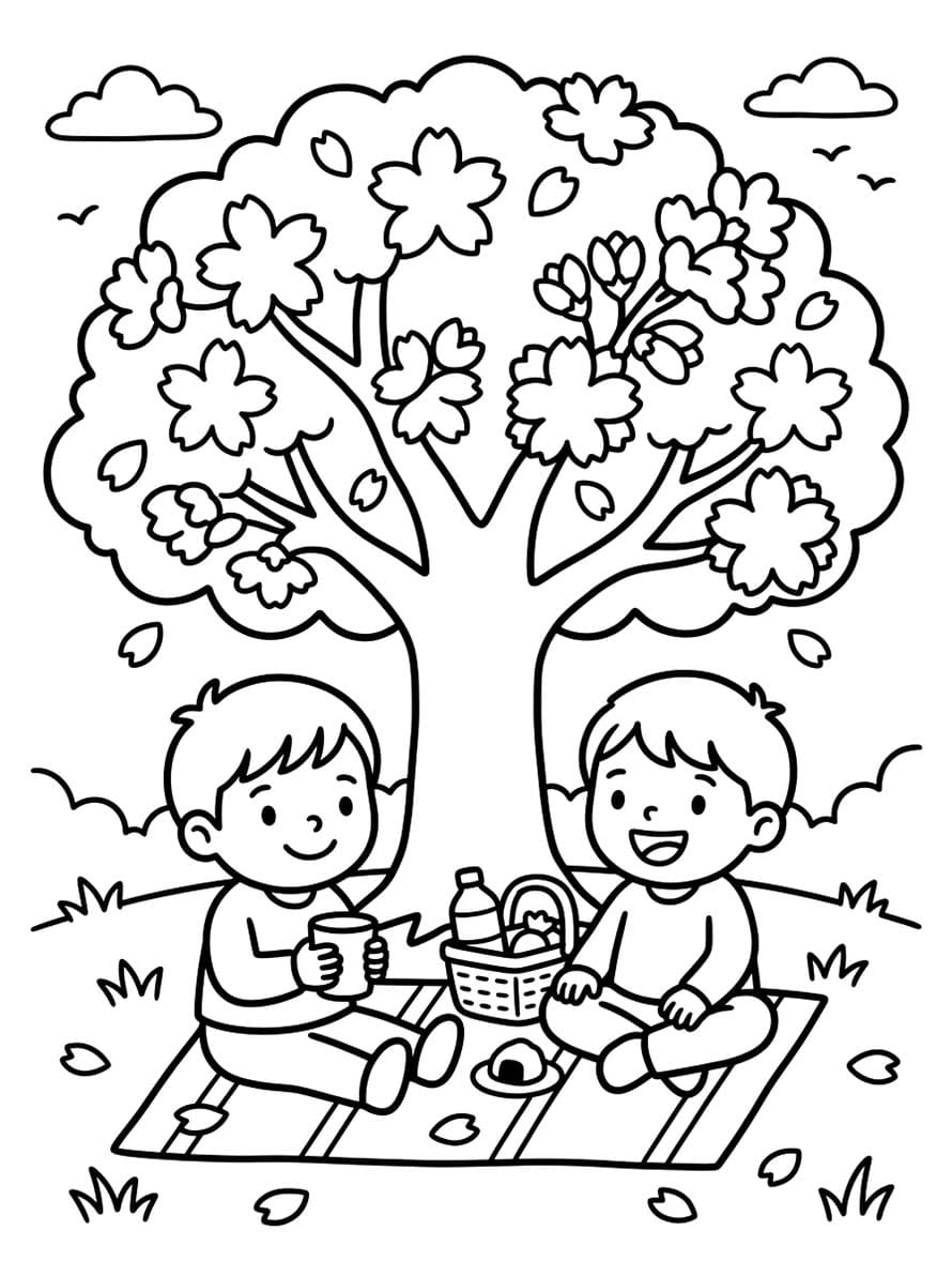 花見 無料で ぬりえ