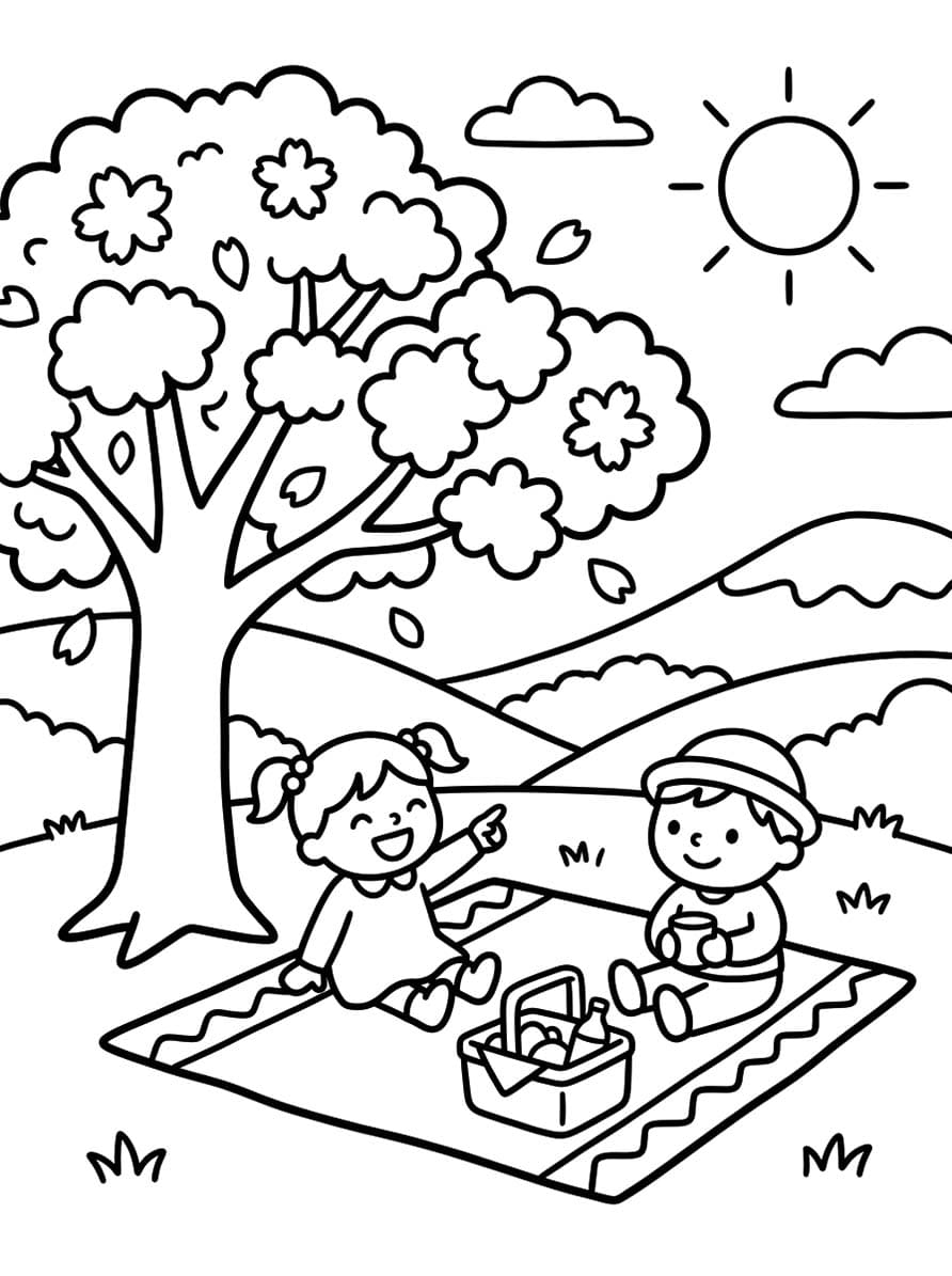 花見 無料 ぬりえ