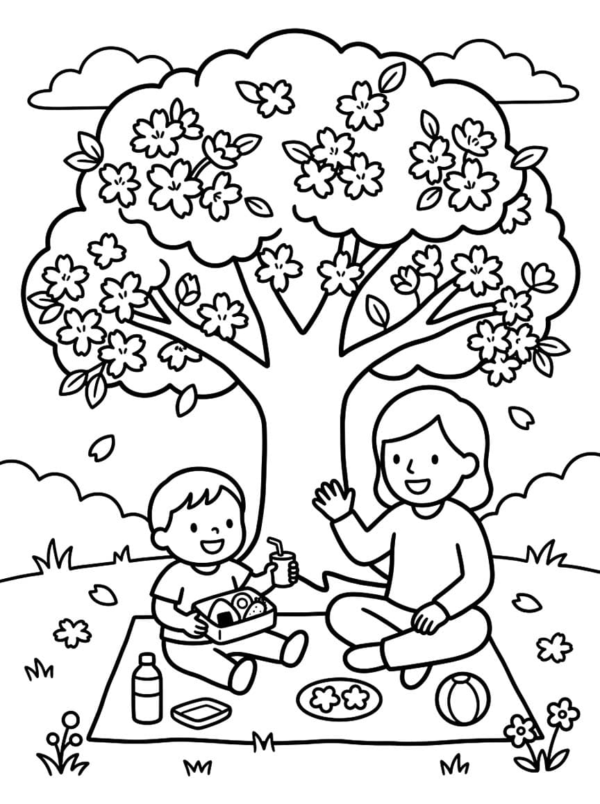 花見 単純 ぬりえ