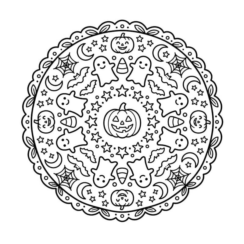 ハロウィンのマンダラ 印刷可能 ぬりえ