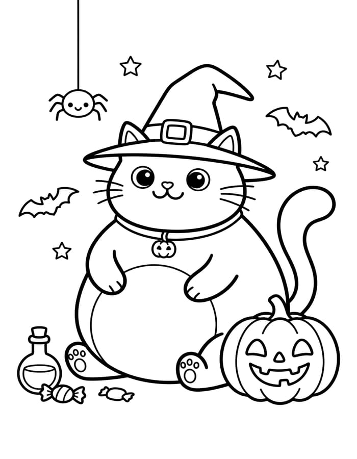 ハロウィンの猫 描画 ぬりえ