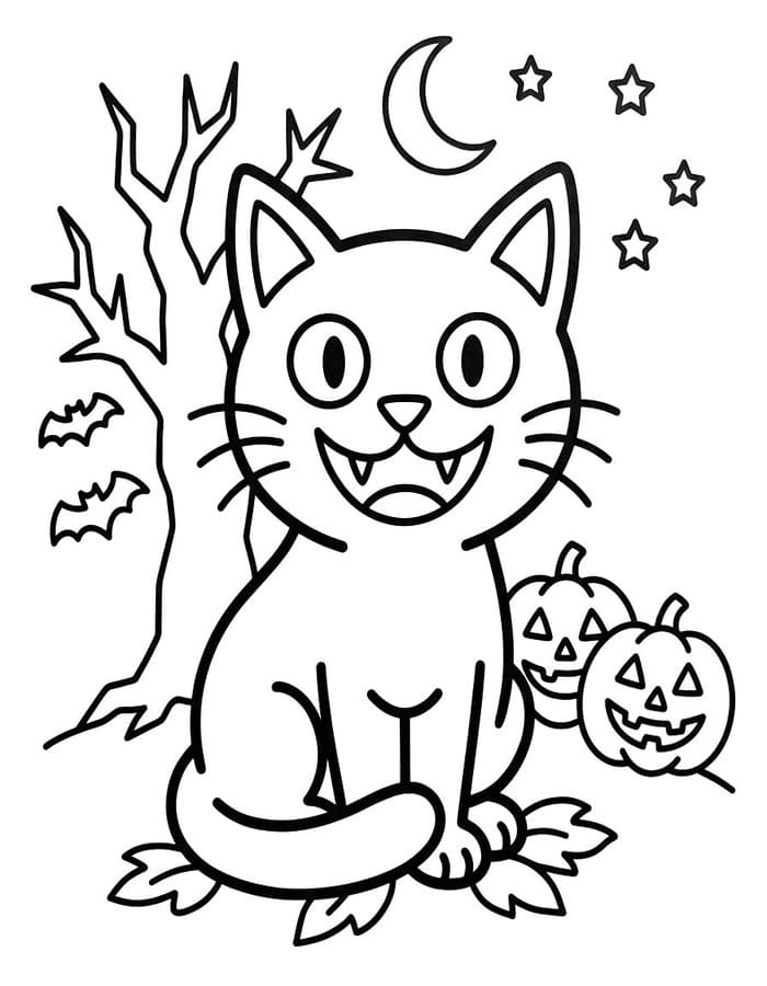 ハロウィンの猫 印刷可能 ぬりえ