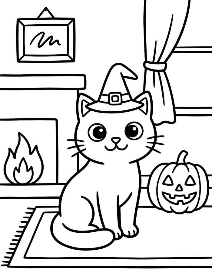 ハロウィンの猫 印刷 ぬりえ