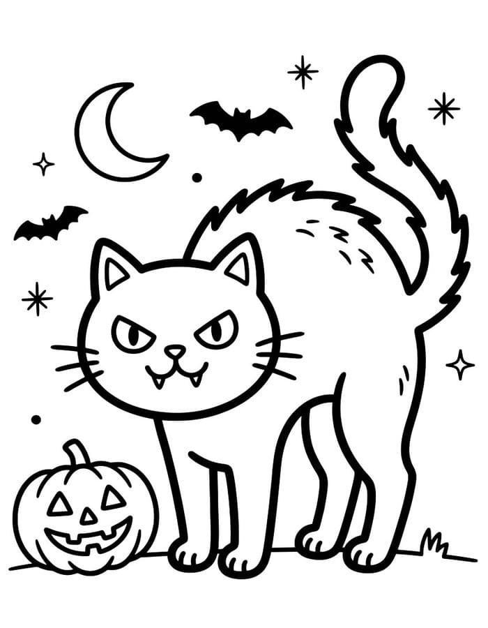 ハロウィンの猫 描く ぬりえ