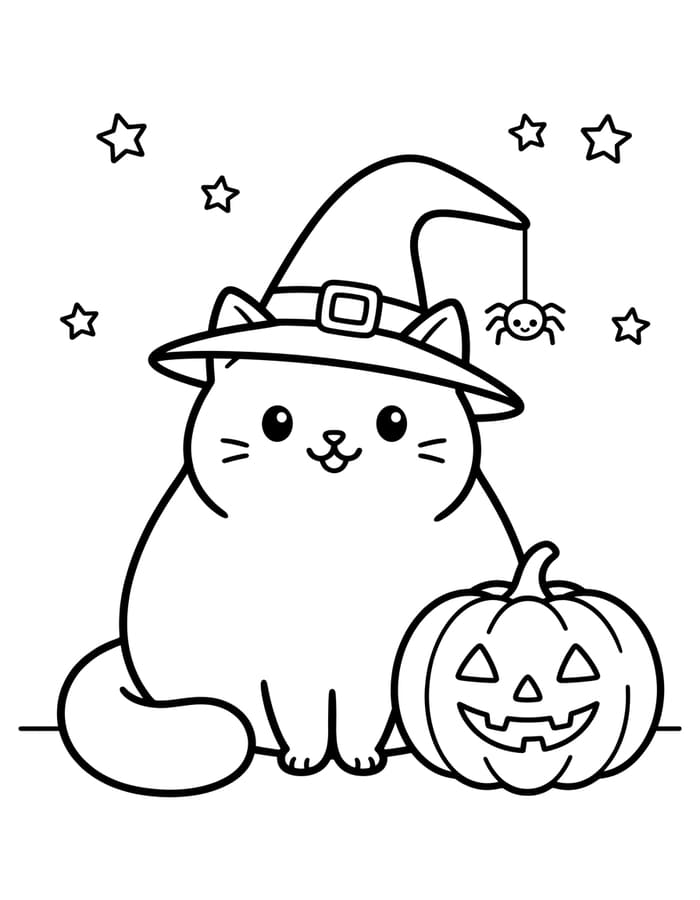 ハロウィンの猫 簡単 ぬりえ