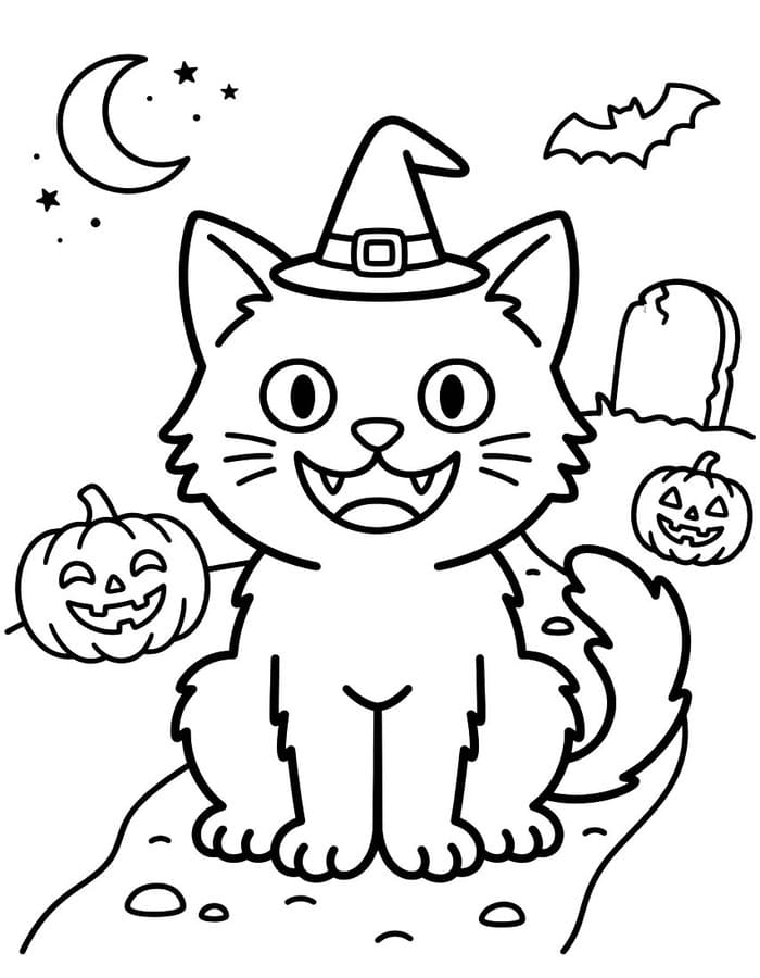 ハロウィンの猫 無料で印刷可能 ぬりえ
