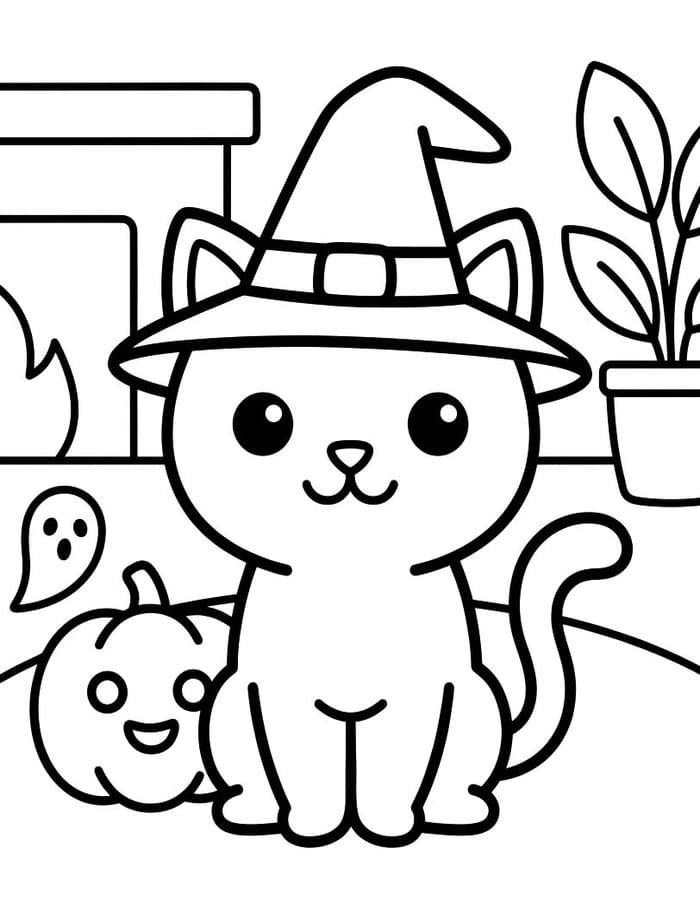 ハロウィンの猫 無料で ぬりえ