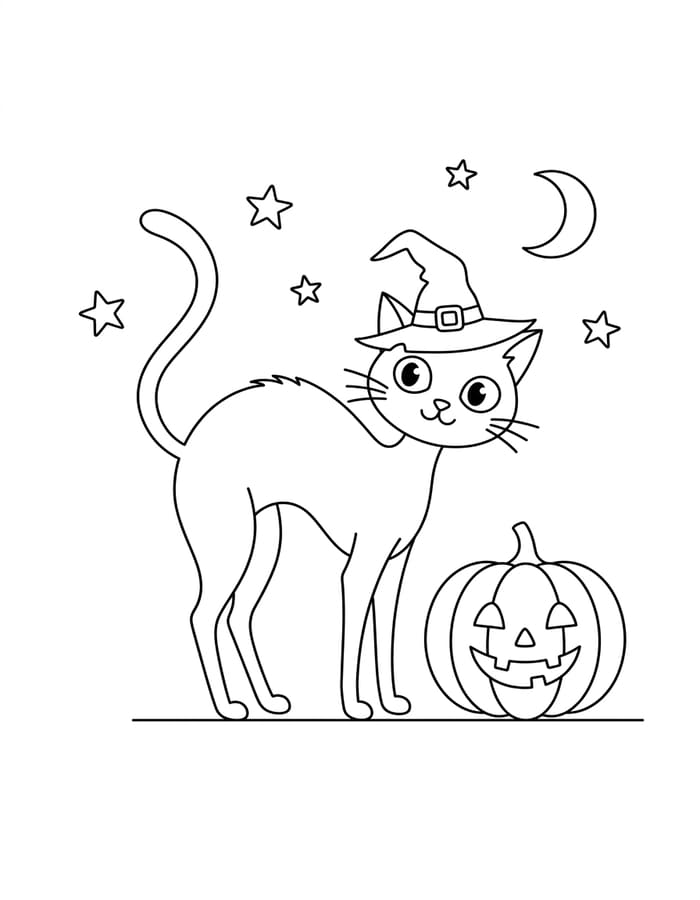 ハロウィンの猫 無料 ぬりえ