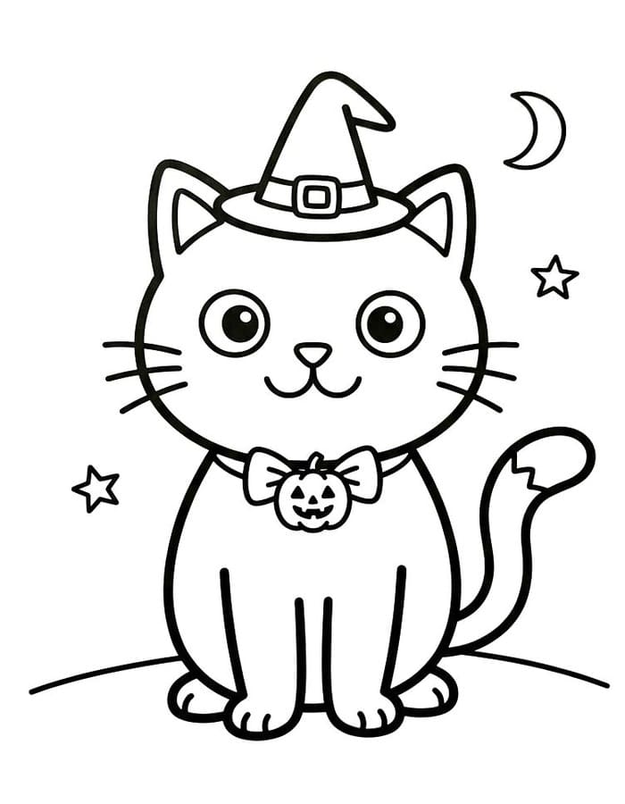 ハロウィンの猫 単純 ぬりえ