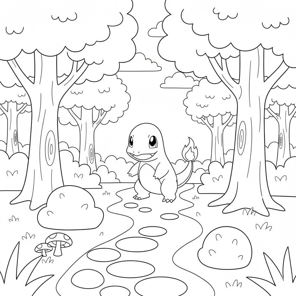 ヒトカゲ 基本的な ぬりえ