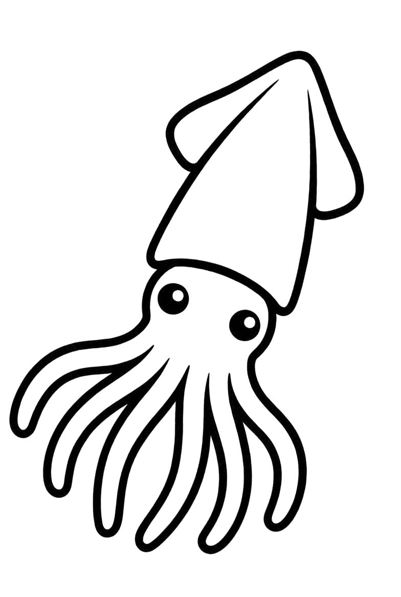 イカ 無料で印刷可能 ぬりえ