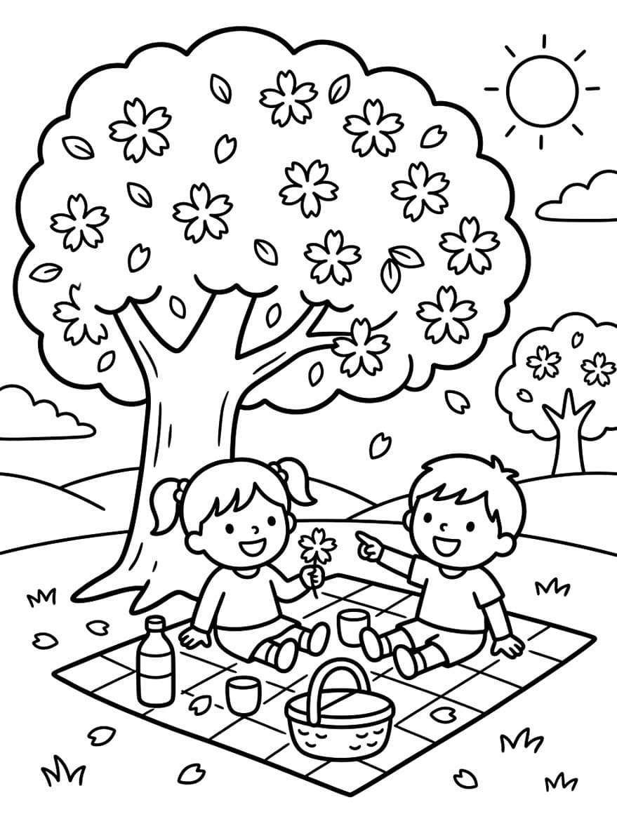 印刷 花見 描く ぬりえ