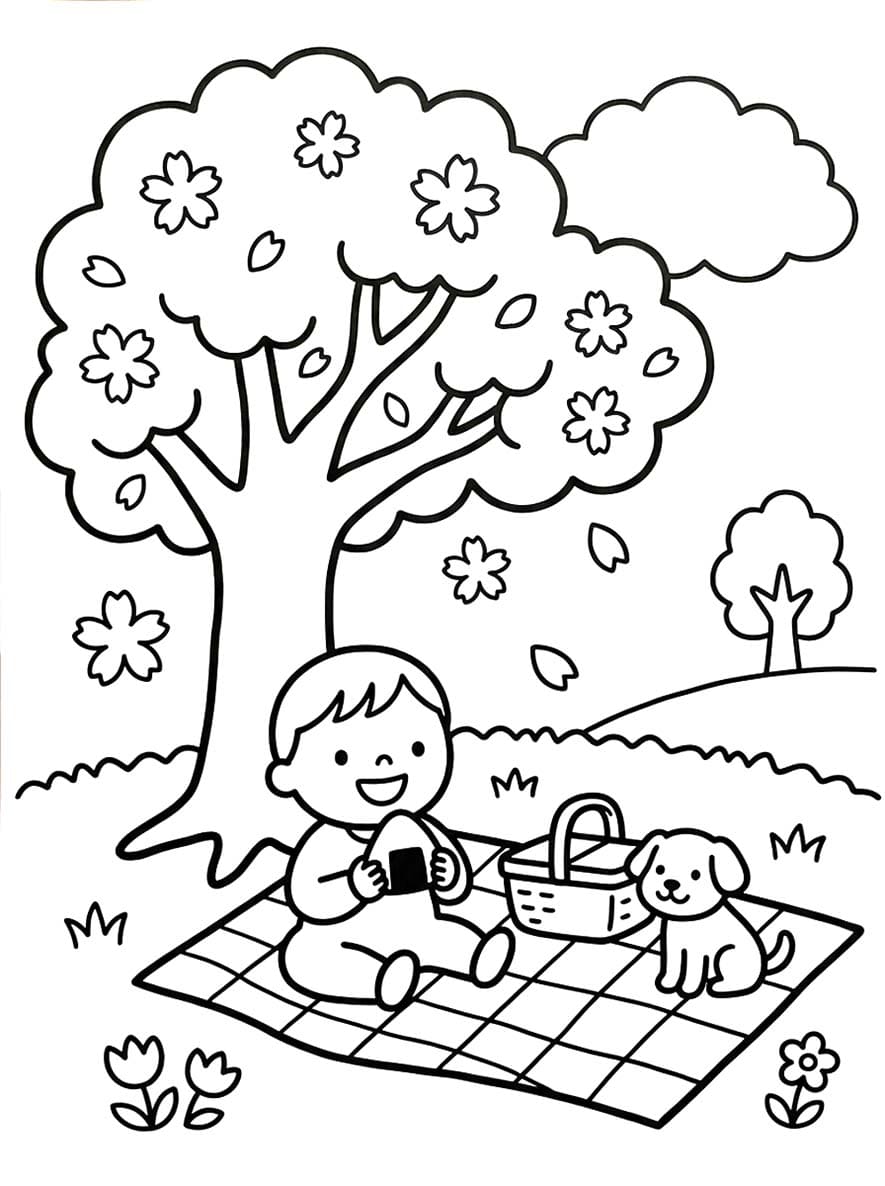 印刷 花見 ぬりえ