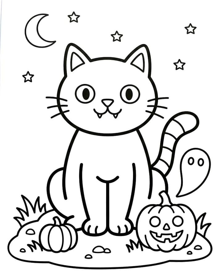 印刷 ハロウィンの猫 描く ぬりえ