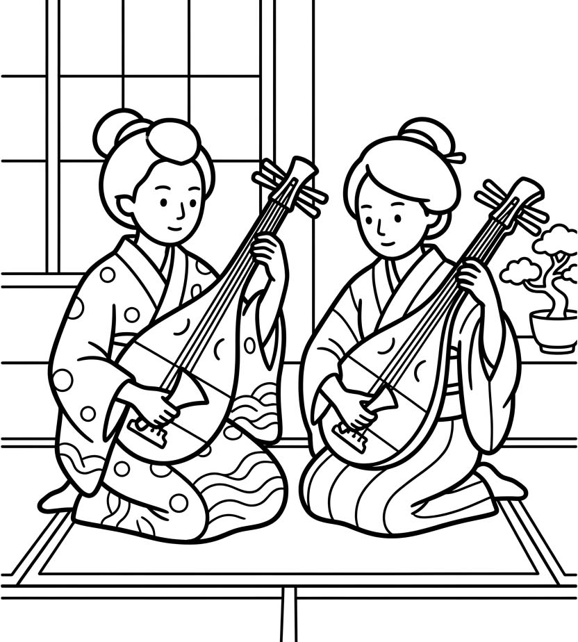 印刷可能 琵琶 ぬりえ