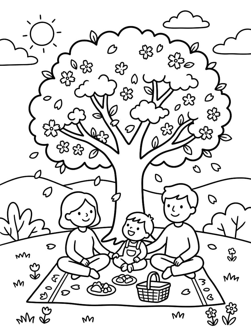 印刷可能 花見 描く ぬりえ