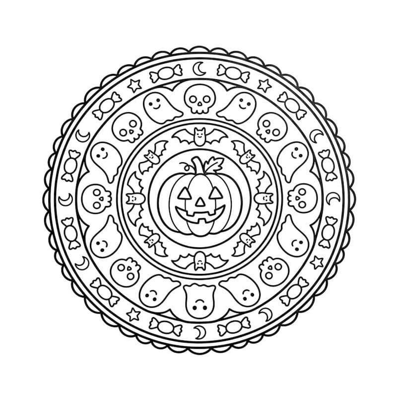 印刷可能 ハロウィンのマンダラ 描く ぬりえ