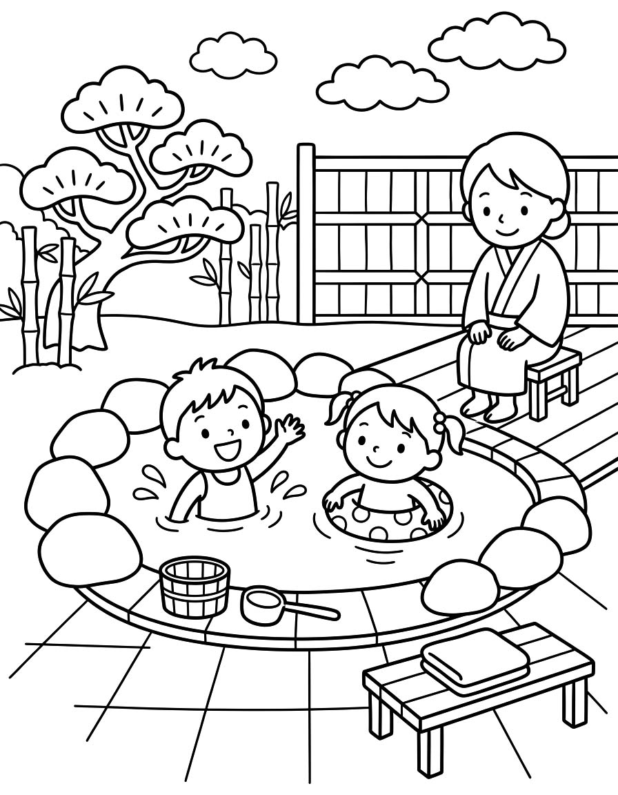 印刷可能 温泉 描く ぬりえ