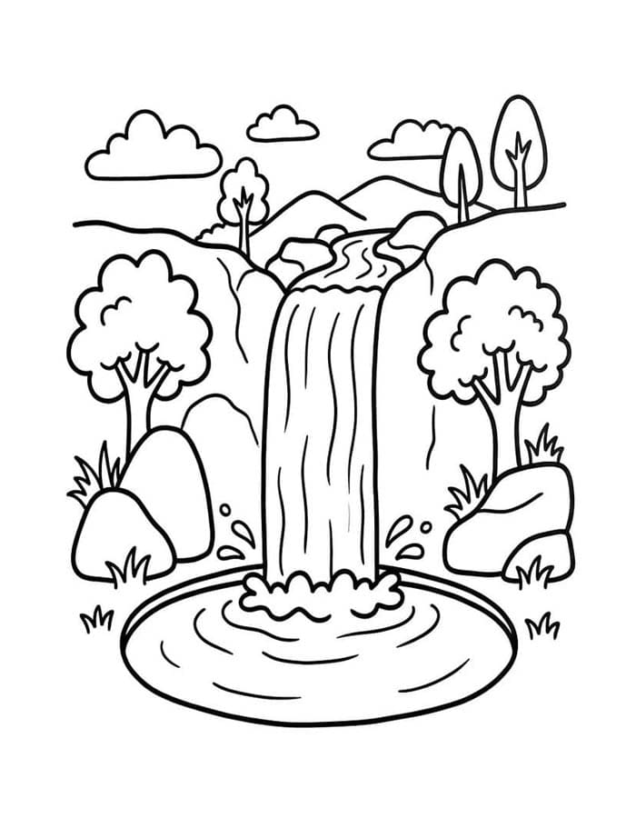 印刷可能 滝 描く ぬりえ
