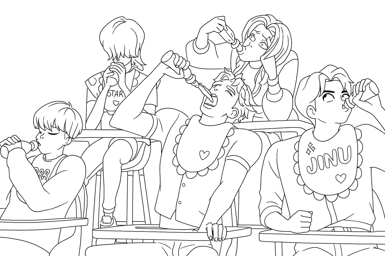 印刷可能な描画 K-POP デーモンハンターズ ぬりえ