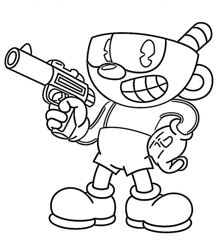 銃を持ったカップヘッド ぬりえ
