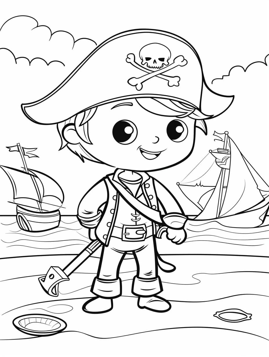 海賊を無料で描く ぬりえ