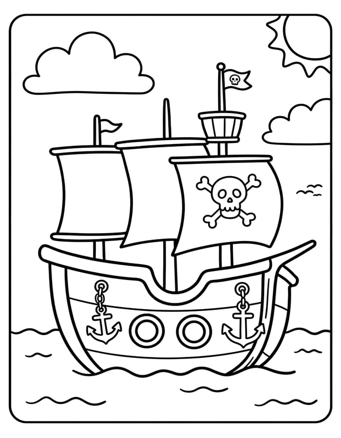 海賊船 描画 ぬりえ