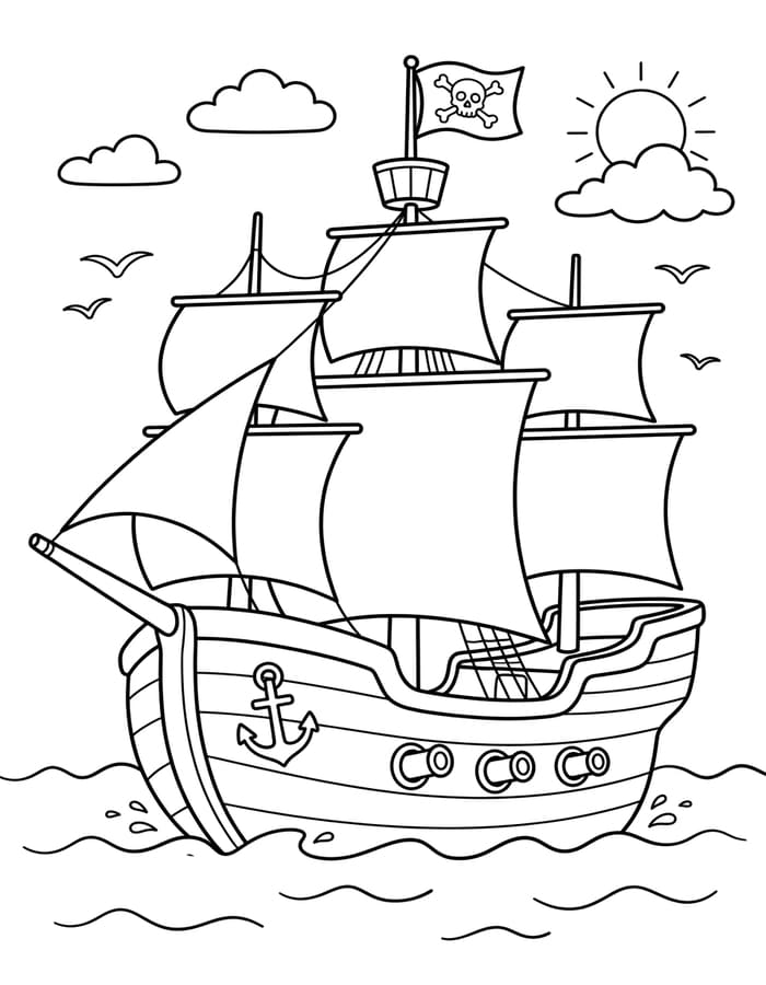 海賊船 簡単 ぬりえ