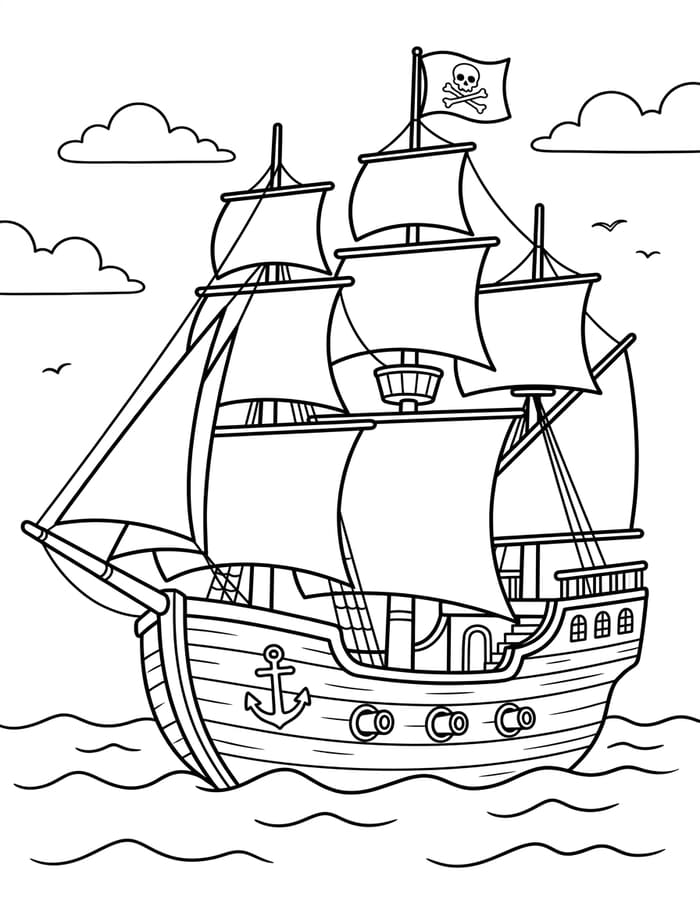 海賊船 無料 ぬりえ