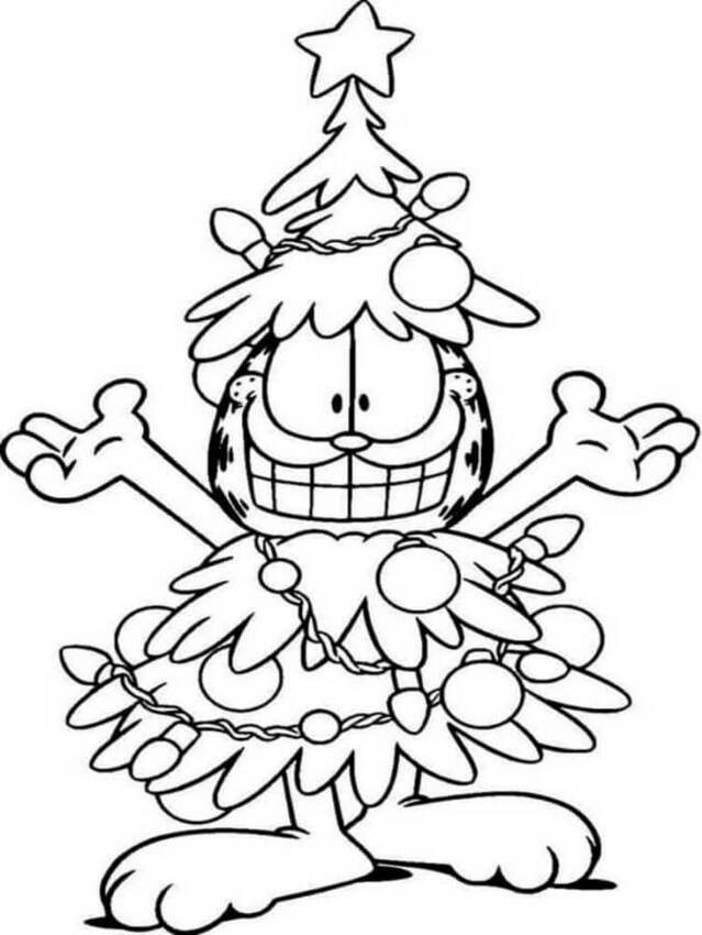 描くガーフィールド クリスマスツリー ぬりえ