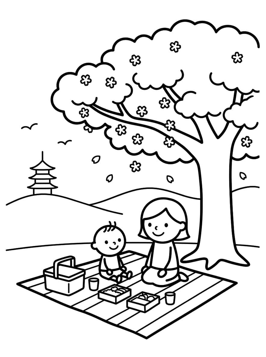 描く 花見 ぬりえ