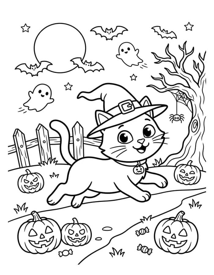 描く ハロウィンの猫 ぬりえ