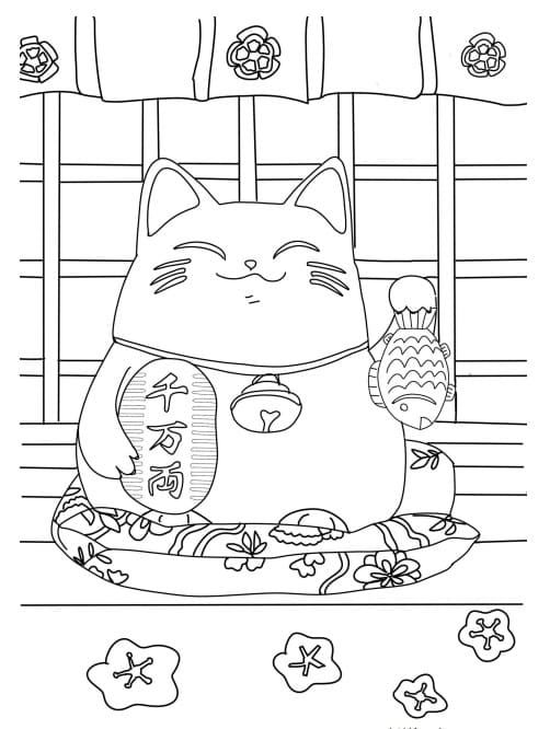 描く まねきねこ ぬりえ