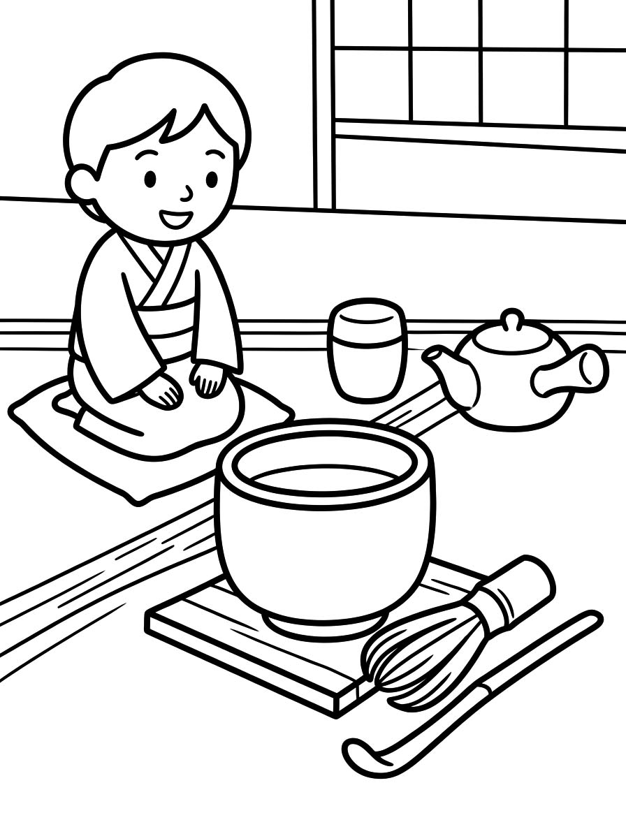 描く 茶道 ぬりえ