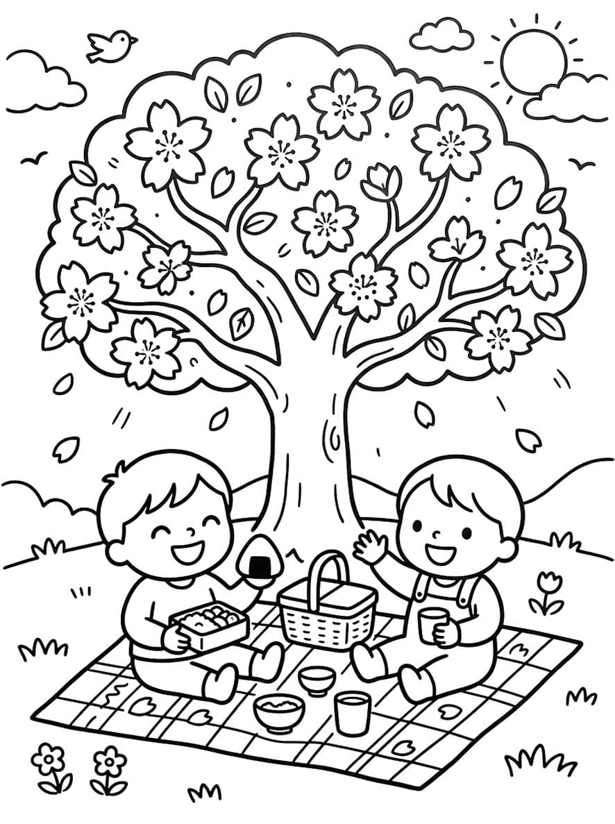 簡単 花見 ぬりえ