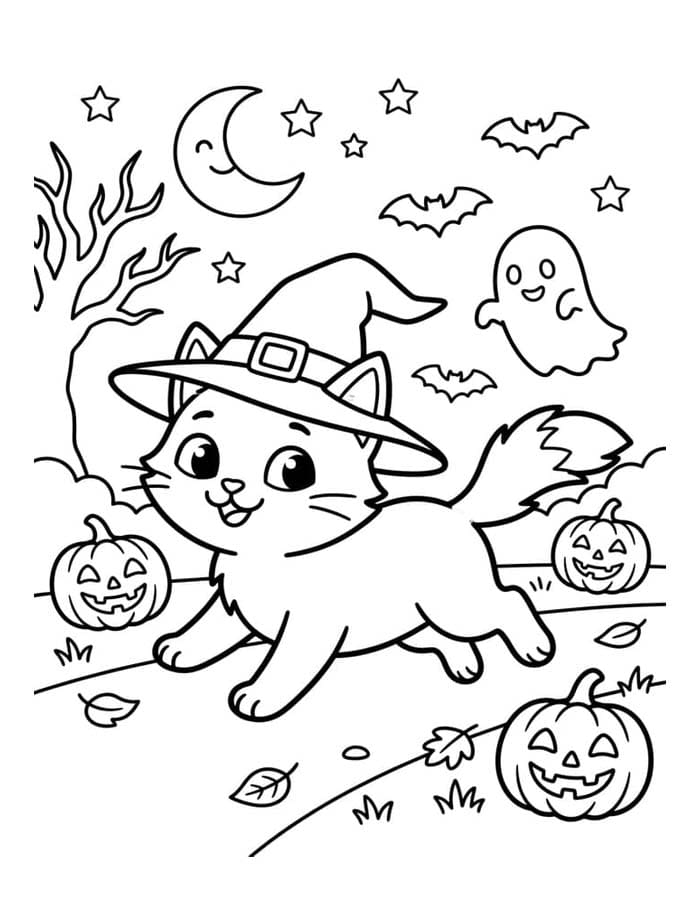 簡単 ハロウィンの猫 描く ぬりえ